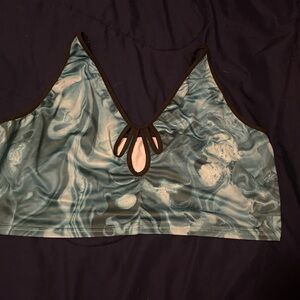 Blue Marble Print croptop with Keyhole Detail